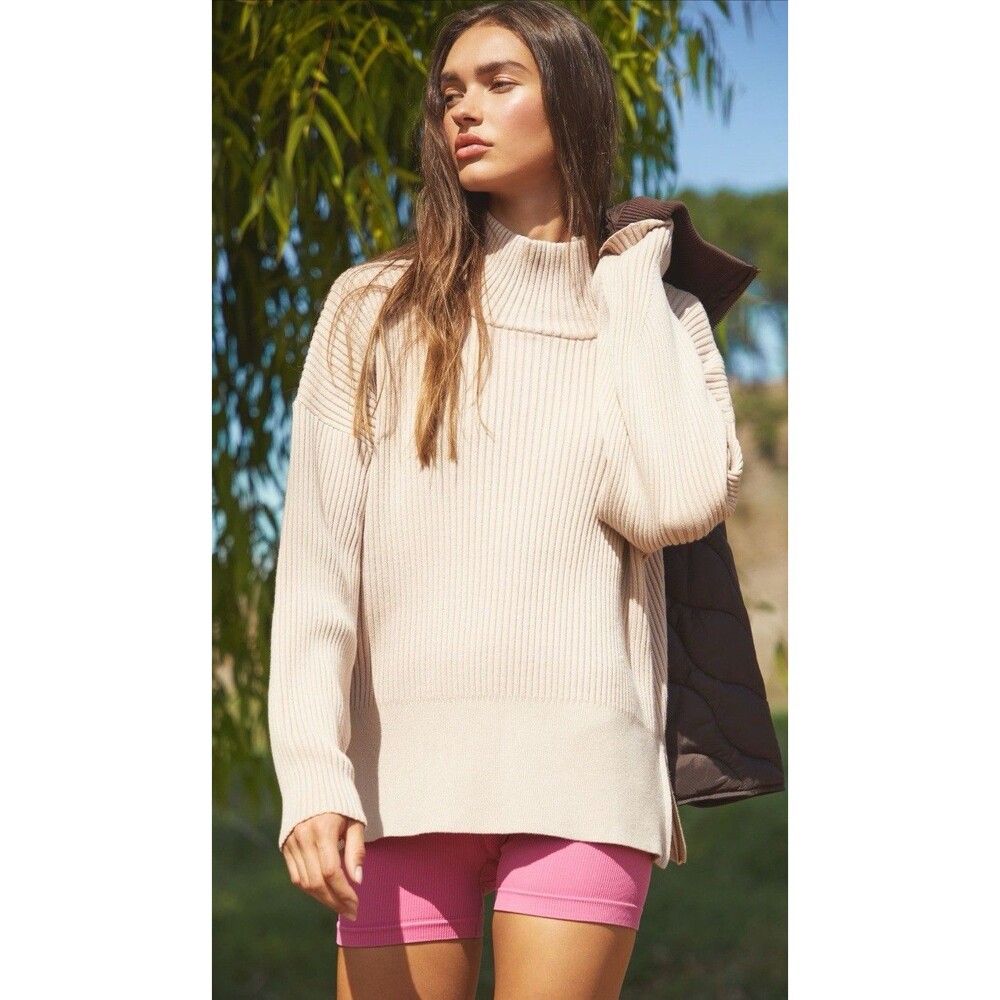 Anthropologie Varley Sweater Women Creme Mayfair Mock Neck Comfy Medium NWT